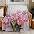 thumbnail image 2 of Easter Pink Flannel Blanket for Bed,Travel and Camping, Tulip Oil Painting Super Soft Cozy Blanket for All Seasons 60"x80", 2 of 7