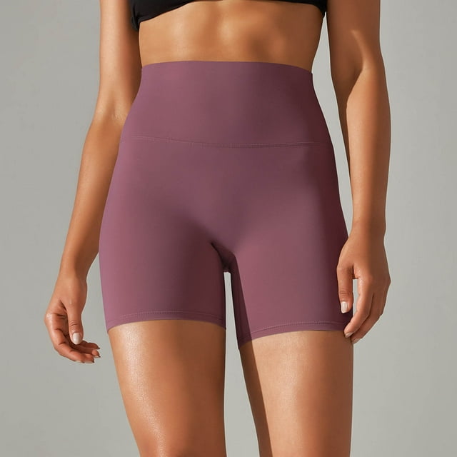 LOVZFMLL Woman Solid Color Elastic High Waist Yoga Shorts Slim Pants Purple S
