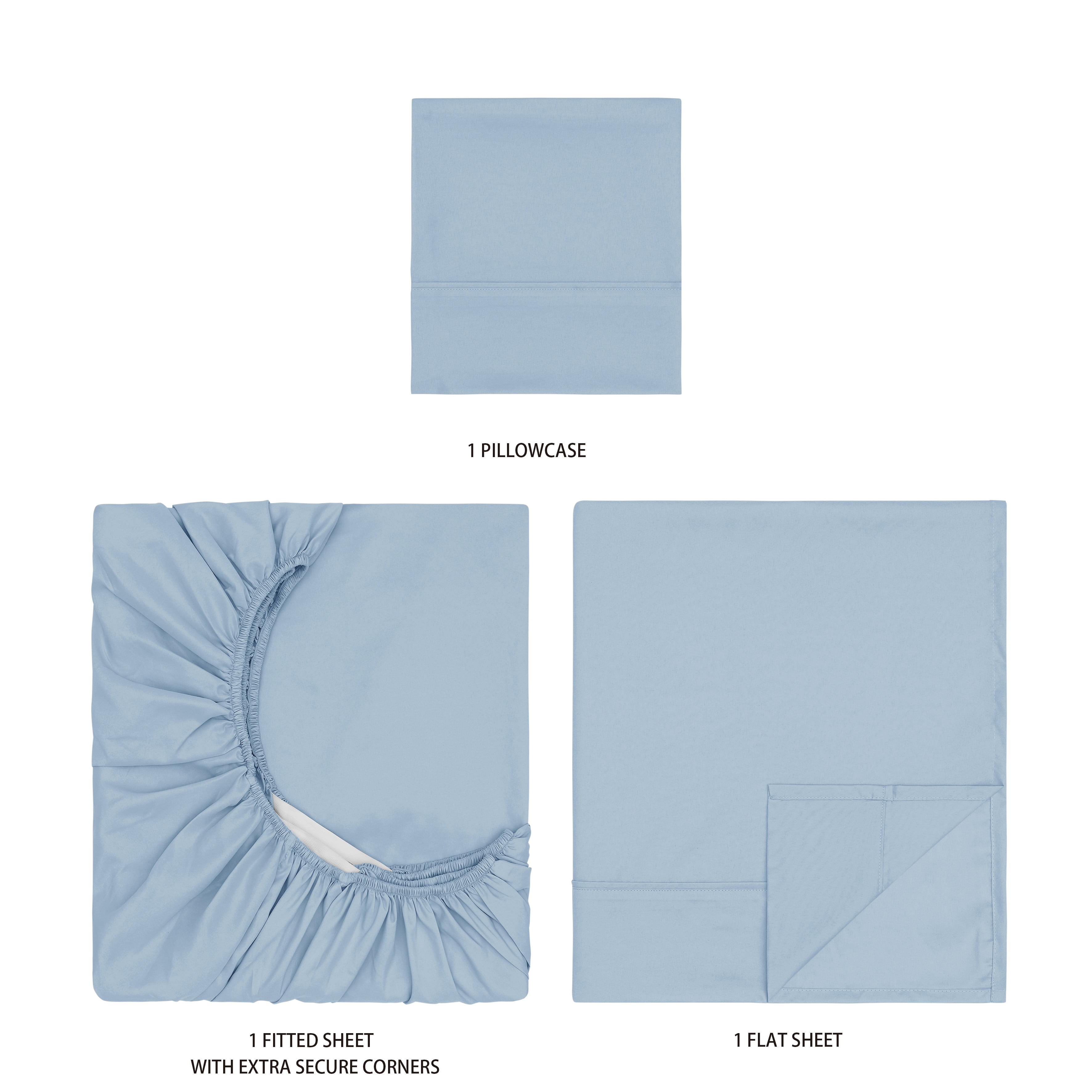 Mainstays Super Soft Brushed Microfiber Bed Sheet Set, Placid Blue, Twin-XL, 3 Piece