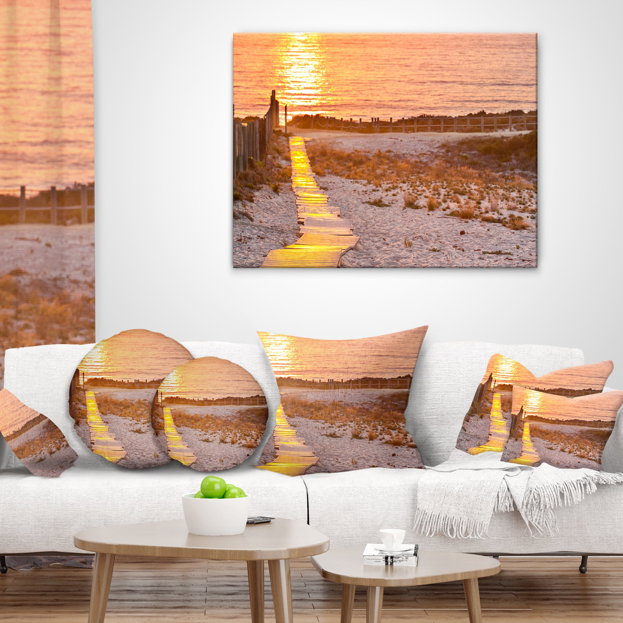 Designart Yellowish Boardwalk into Seashore - Bridge Throw Pillow - 12x20