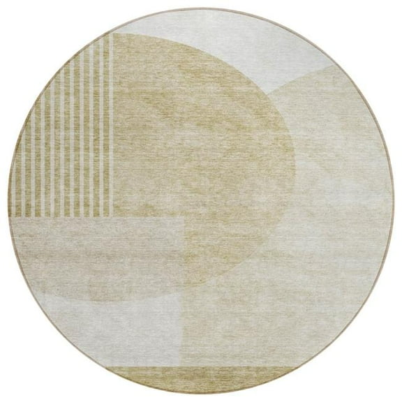 HomeRoots 581259 8 ft. Round Geometric Washable Indoor & Outdoor Area Rug, Brown, Beige & Ivory