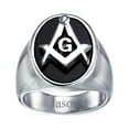 thumbnail image 2 of Bling Jewelry Mens Secret Society Mens Stainless Steel Black Oval Masonic Signet Ring Silver Tone, 2 of 4