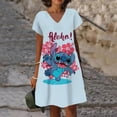 thumbnail image 3 of Vestido de verano para mujer con estampado 3D de Lilo y Stitch de Disney, cuello en V, elegante, informal, hasta la rodilla, estampado hawaiano para playa, nuevo, 3 of 5