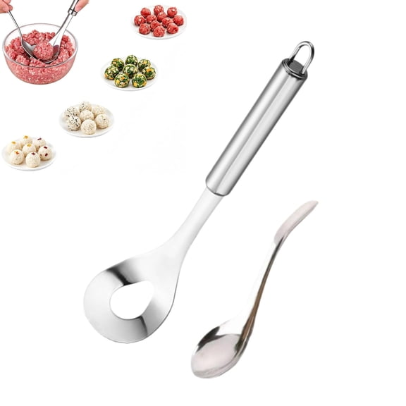 Stainless Steel Meatball Maker Spoon 2 Piece Meatball Shaper Tool With Perforated Forming Spoon and Scoop for Beef Pork Chicken Fish Balls Dumplings Kitchen Meal Prep Easy Clean Reusable