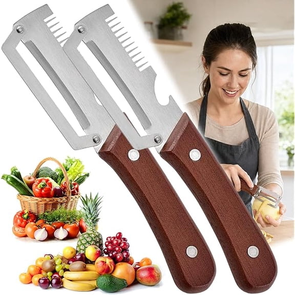 3-in-1 Scallion Shredder & Peeler, 2 in 1 Serrated Peeling Knife, Multifunctional Vegetable Peeler with Bottle Opener & Serrated Blade, Fruit & Potato Peeling Tool