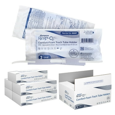 Dynarex Comfort-Foam Tracheostomy Tube Holder - with Soft Foam Tube Padding & Secure Hook & Loop Closure - 2 Piece, Small, Case of 50