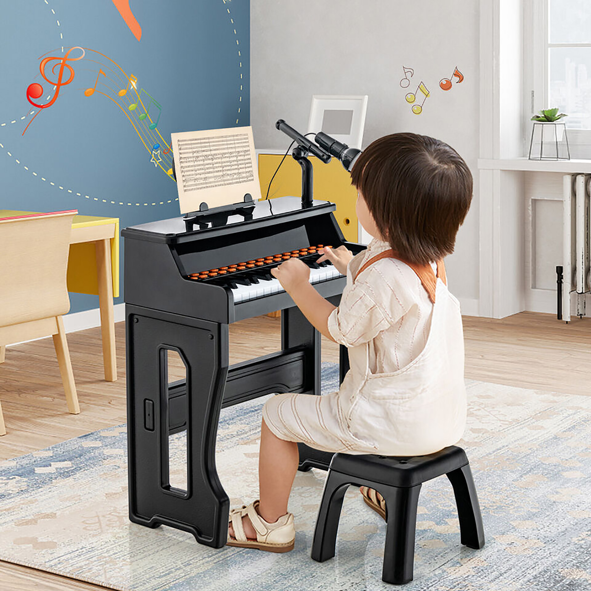 Gymax 37-Key Music Piano Keyboard Kids Learning Toy Instrument w/ Microphone Black
