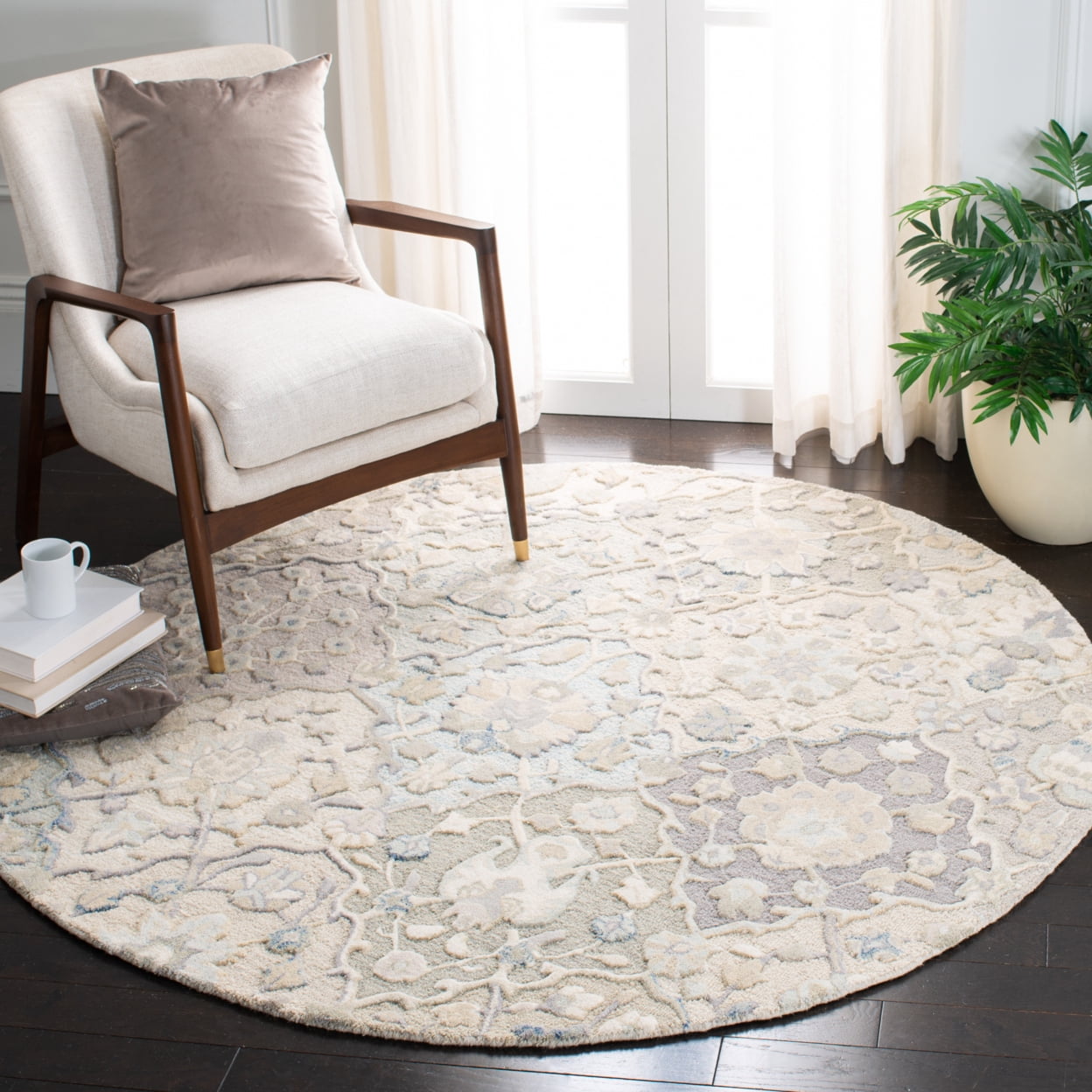 SAFAVIEH Glamour Charmaine Floral Wool Area Rug, Grey/Blue, 3' x 5'