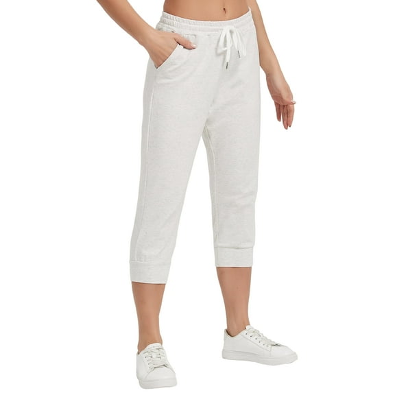 Stelle Women's Cotton Capri Joggers Pants with Side Pockets Workout Sweatpants,Drawstring Waist Running Yoga Athletic Tapered Casual Pants Lightweight Lounge Pants 20",XS-XXL Gray