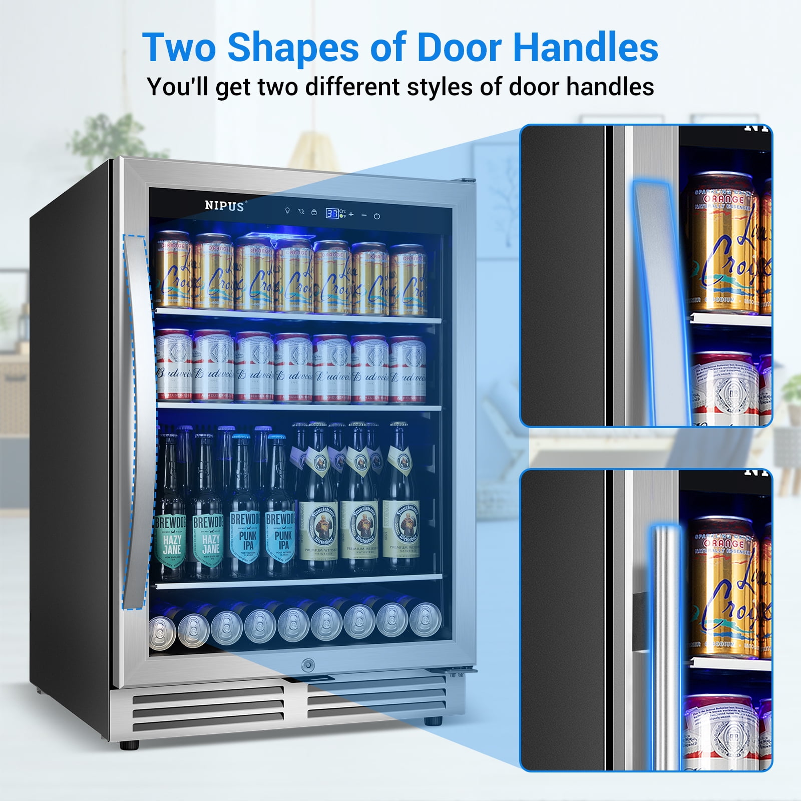 Nipus 24 Inch Beverage Refrigerator Cooler,190 Cans,Built-In ,Under Counter Soda Beer Cooler with Glass Door,For Home Kitchen Bar Office