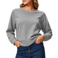 thumbnail image 6 of Fengqque Women's Crew Neck Sweatshirt Loose Pullover Long Sleeve Raglan Sleeve Shirts Solid Color Soft Tops Gray-B XL, 6 of 7