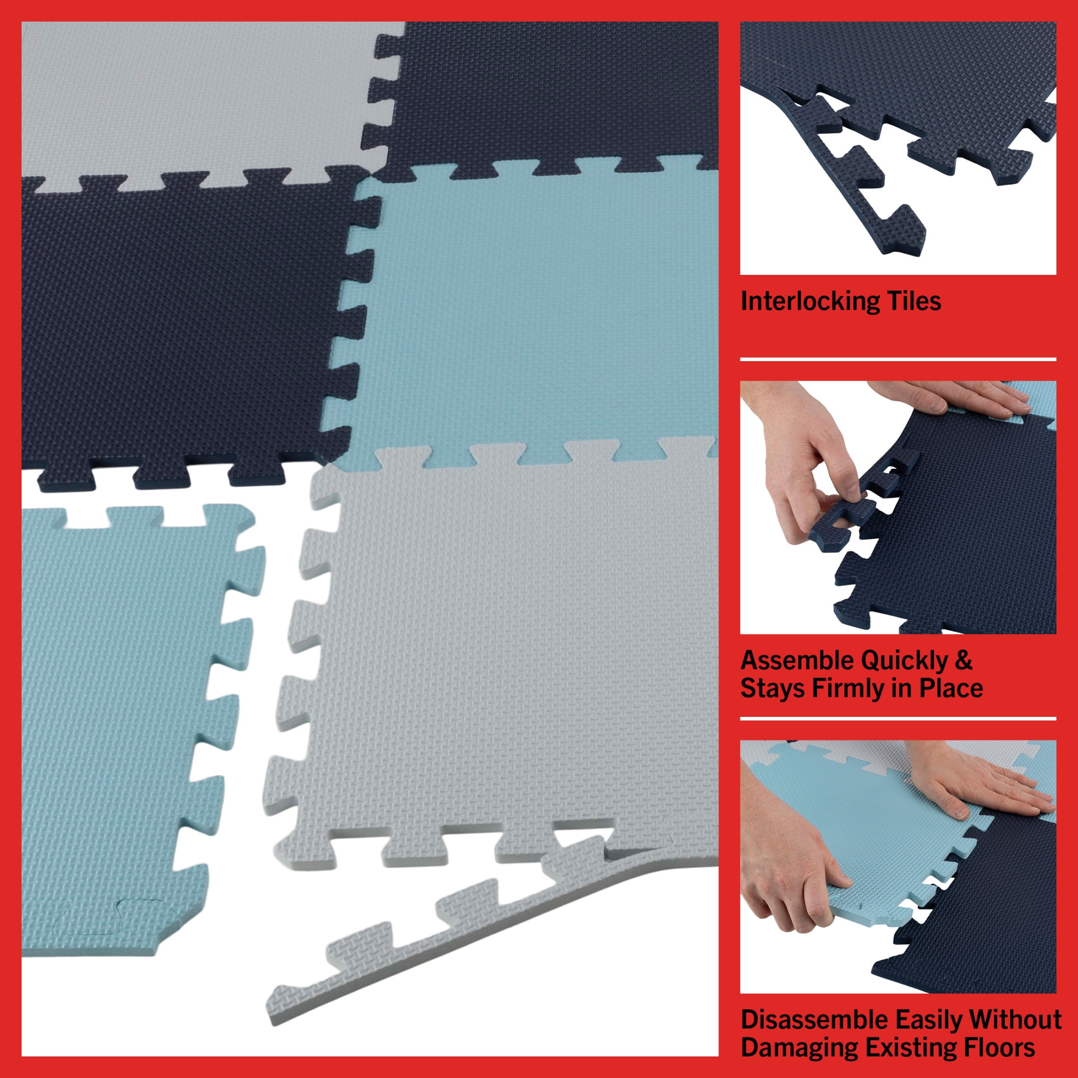 Stalwart 12" x 12" Multicolor Foam Interlocking Floor Mats, 20 Pack