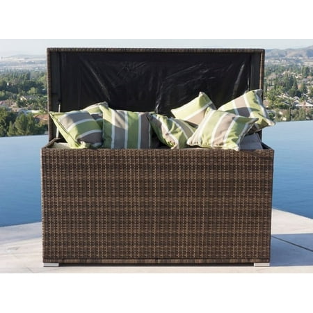 Rattan Direct Contact Anita Brown All Weather Outdoor Patio Storage Garden Bench Rattan Deck Box Pool Seat Wicker Garden Bench ()