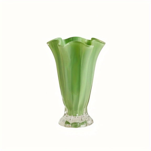 1pc, Light Luxury High-End Petal Glass Vase, Ins-Style Decorative Flower Vessel for Living Room Fresh Flower Arrangements and Dining Table Decor, French-Style Vase