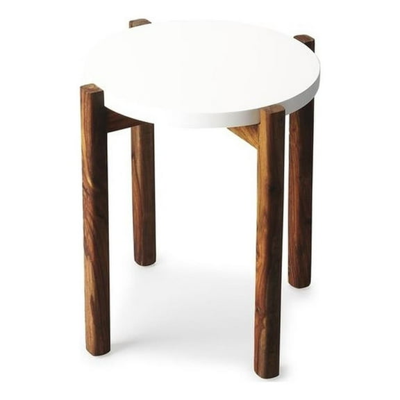 Maklaine Modern / Contemporary Side Table in White and Brown