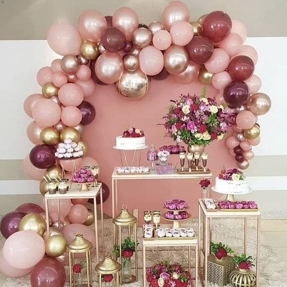 AOWEE Burgundy Balloon Arch Kit, Pink and Gold Birthday Balloons, Rose Gold Latex Birthday Balloon Garland for Baby Shower Birthday Wedding Anniversary Decoration