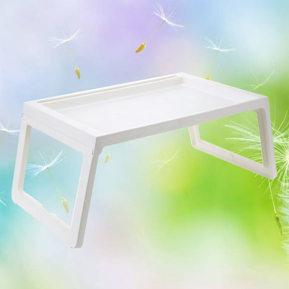 LEORX Foldable Bed Table Rectangular Plastic White Breakfast Serving for Camping 1Pcs