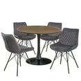 thumbnail image 2 of angelo:HOME Kavitt 5-Piece Indoor Dining Set, Includes Round Pedestal Table and Chairs, Walnut/Black/Gray Velvet, 2 of 8