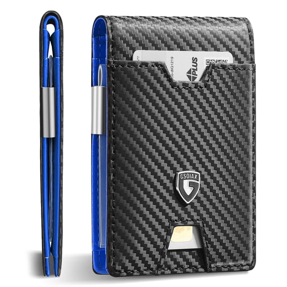 Minimalist Men's Wallet - RFID Blocking Front Pocket Friendly (Gift Box, Carbon Blue)