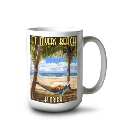 

15 fl oz Ceramic Mug Ft. Myers Beach Florida Hammock Dishwasher & Microwave Safe