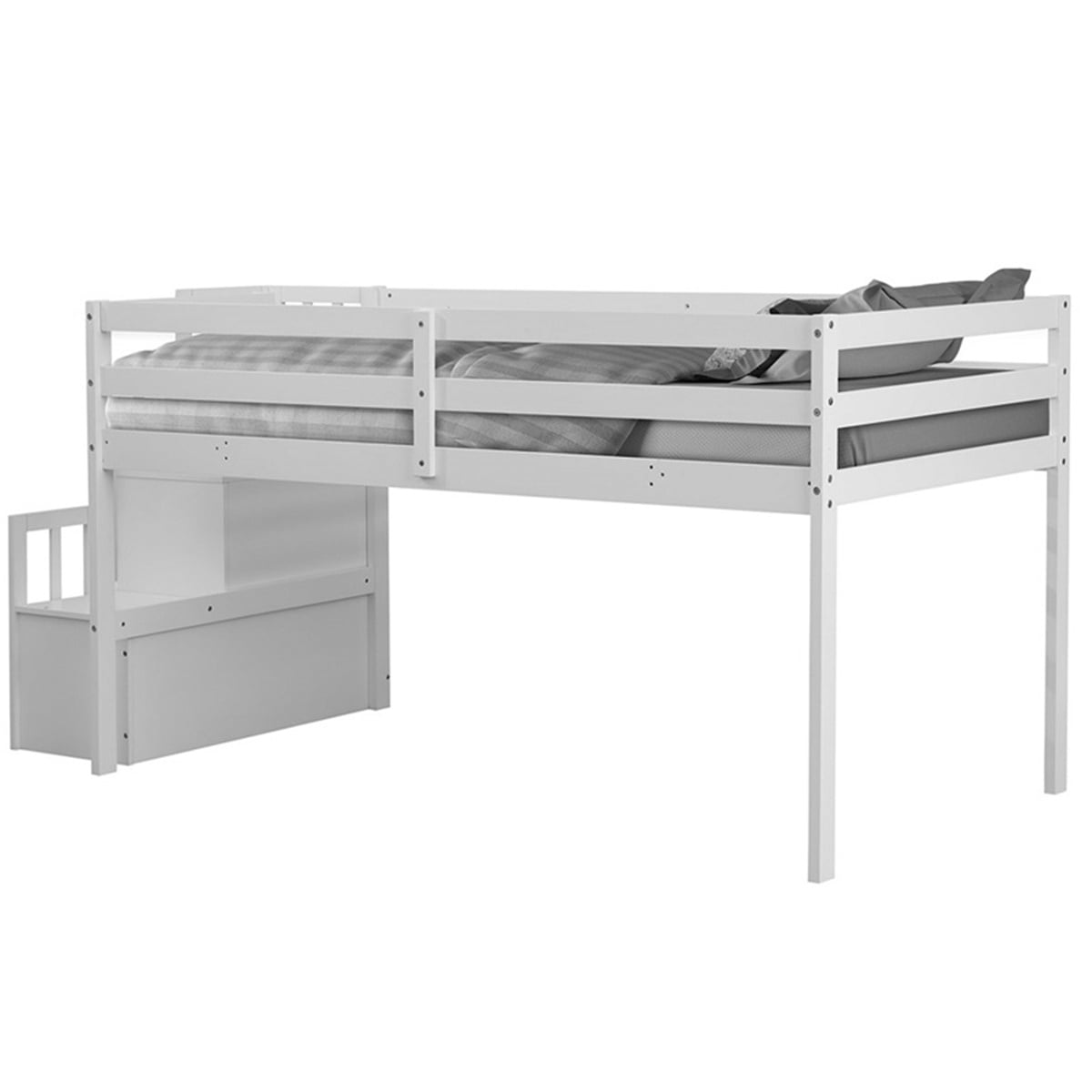 Lowestbest-Staircase Loft Bed with Stairs Storages, Twin Size Solid Wood Bunk Bed for Kids, White Lowestbest-Staircase Loft Bed with Stairs Storages, Twin Size Solid Wood Bunk Bed for Kids, White