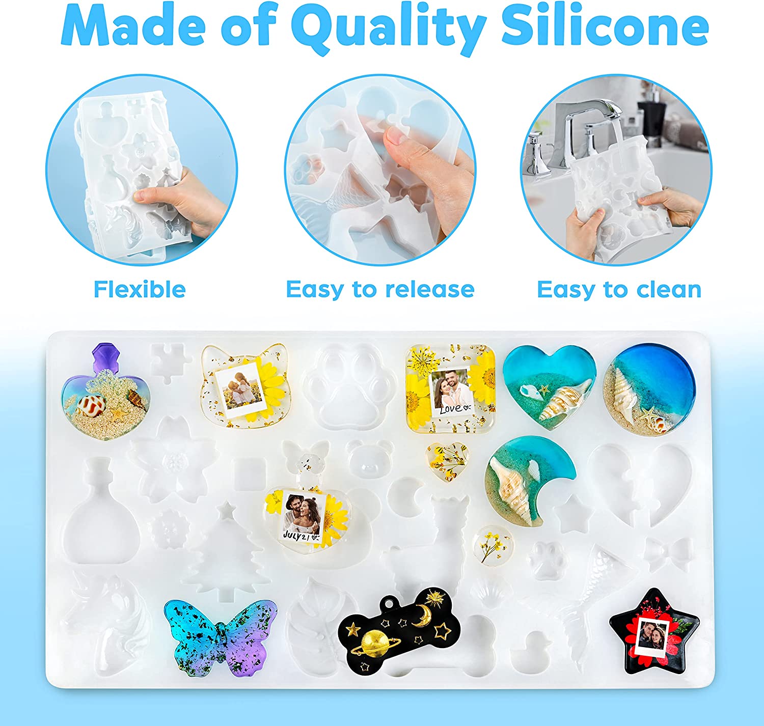 Mocoosy 182Pcs Resin Molds Silicone Kit, 32 Cavities Pendants Ornaments Silicone  Molds for Epoxy Resin Casting, Resin Keychain Making Set DIY Crafts with 1  Hand Drill 30 Key Rings 100 Screw Pins 