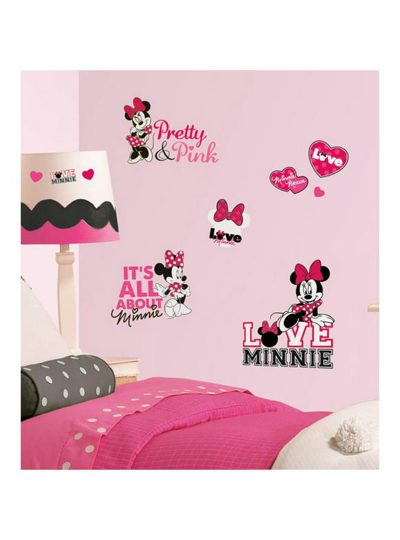 New Disney MINNIE MOUSE LOVES PINK WALL DECALS Girls Bedroom Wall Decor Stickers