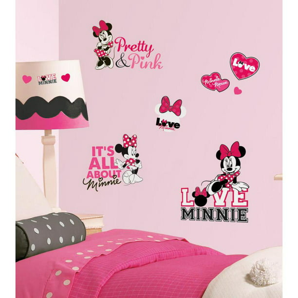 New Disney Minnie Mouse Loves Pink Wall Decals Girls Bedroom Wall Decor Stickers Walmart Com Walmart Com