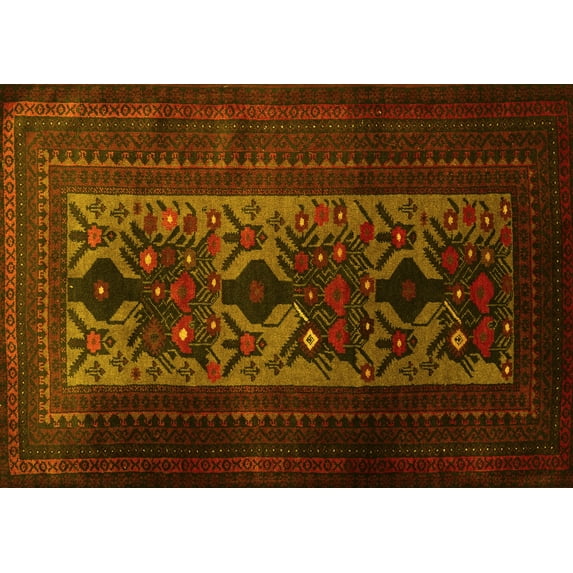 Ahgly Company Machine Washable Indoor Rectangle Persian Yellow Traditional Area Rugs, 8' x 10'