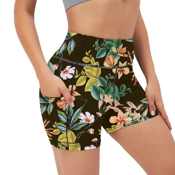 Women’s High Waisted Floral Yoga Shorts, Workout Biker Shorts for Fitness