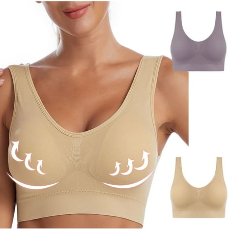 Juslio Minimizer Bras for Women Full Coverage 2PC Wirefree Breathable Solid Vest Breasted Bra