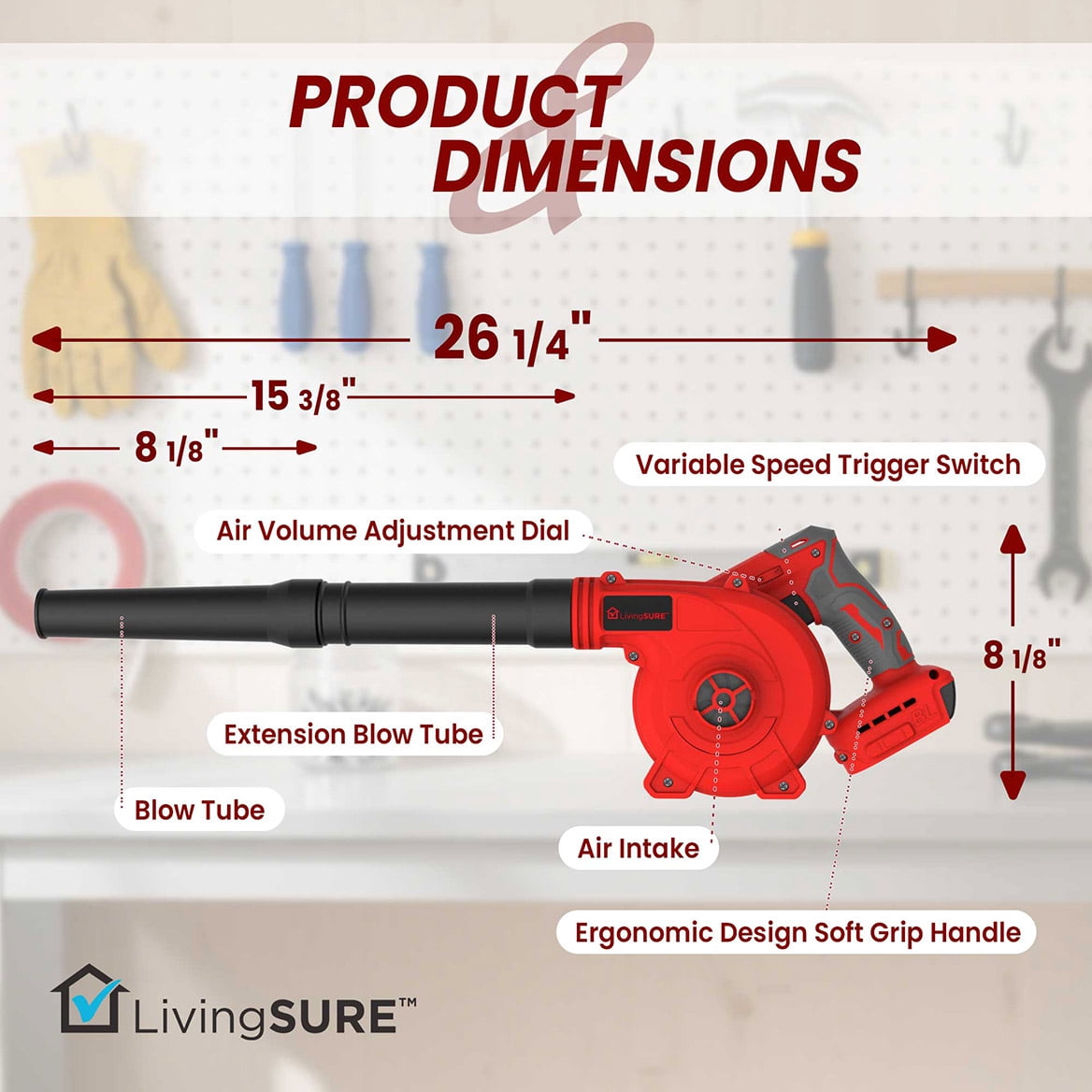 Cordless Compact Leaf Blower Vacuum by LivingSURETM Lightweight Electric Handheld Blower for Lawn and Leaf Care, Patio Cleaning, Dust Cleaner - Battery Not Included
