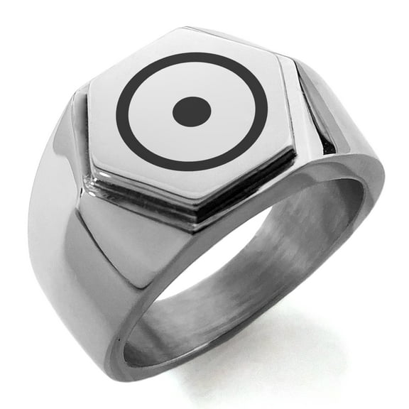 Tioneer Stainless Steel Solar System Planetary Sun Engraved Hexagon Crest Flat Top Biker Style Polished Ring