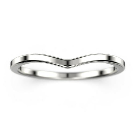 18K White Gold Over Silver Curved Chevron Shape Wedding Band