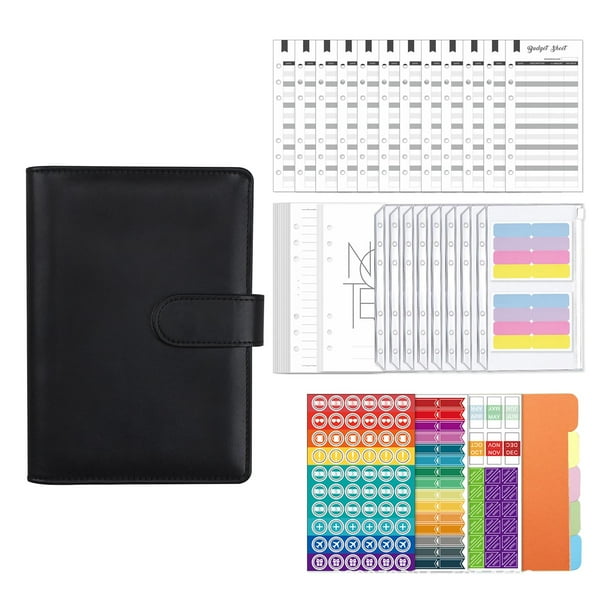 Carpeta económica A6 portátil multifuncional con bolsillos para carpetas Carpeta económica con Negro jinwen Cuaderno de carpeta de presupuesto