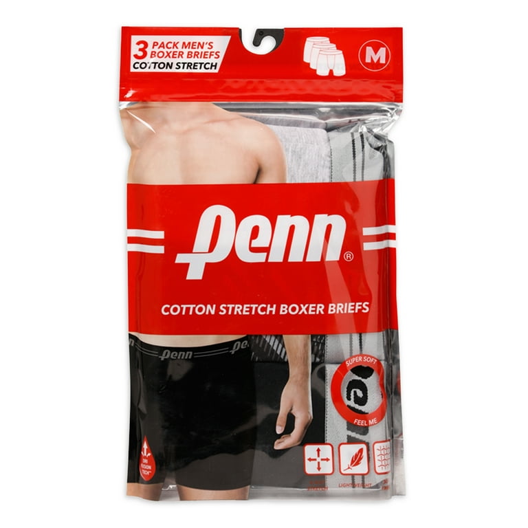 Penn 3-Pack Adult Mens Cotton Stretch Boxer Briefs, Sizes S-XL 