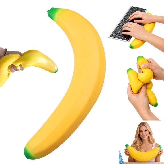 14 Inch Giant Banana Squishy Toy, Jumbo Soft Fruit‑Shaped Squeeze Sensory Fidget Toy for Adults, Stress and Anxiety Relief, Novelty Party Favor, Game Prize and Desktop Decor