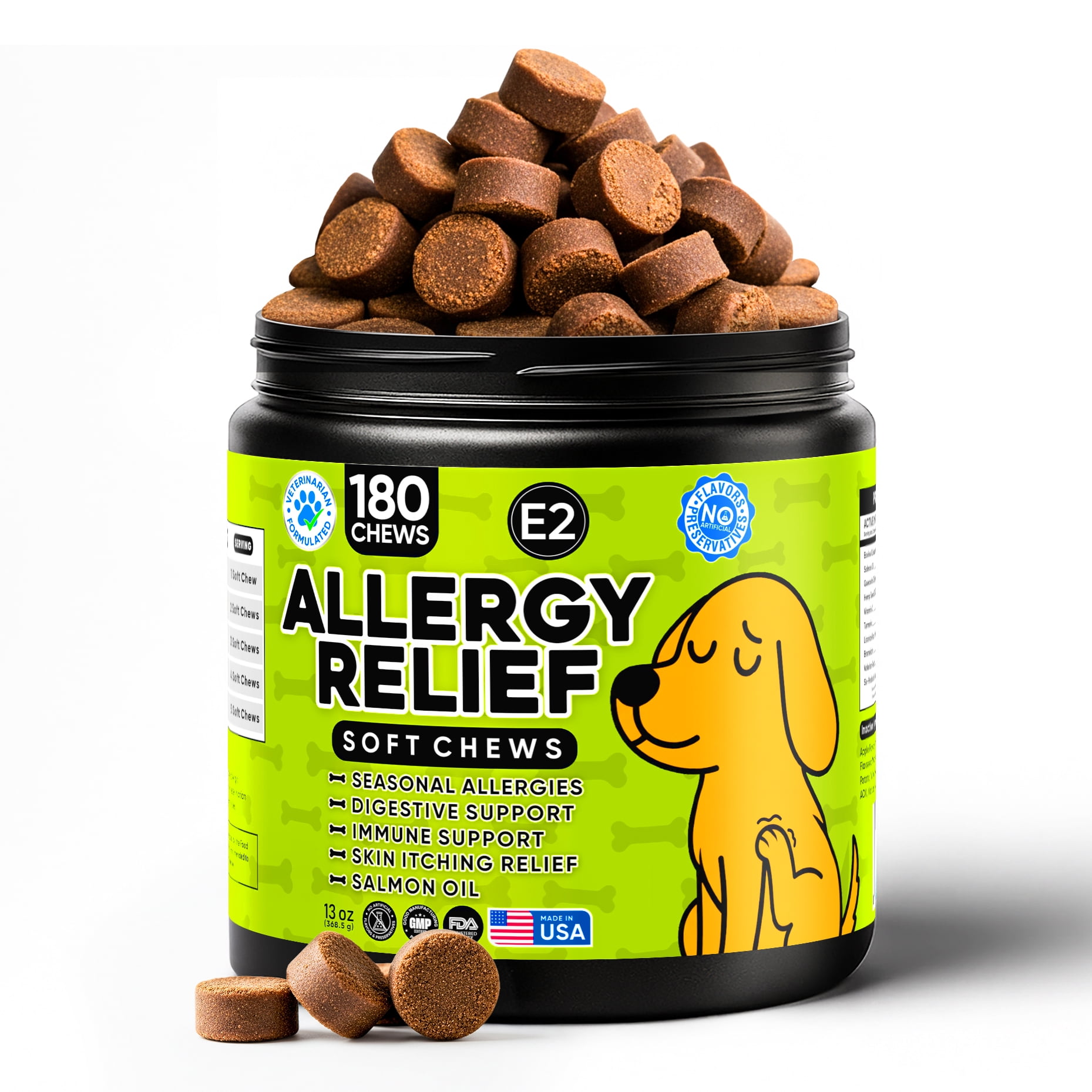 Dog Allergy Relief Chews – Anti Itch for Dogs with Colostrum & Salmon Oil – Reduces Paw Licking & Hot Spots – Omega 3 Fish Oil - Dry Skin & Coat Supplement for a Happy, Healthy Pup - 180 Count