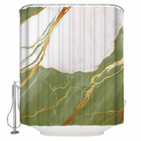60x72 Inch Shower Curtains for Bathroom Sage Green Marble Fabric Bath Curtain Decor Nature Marble Crack Yellow Lines Waterproof Restroom Curtains Shower Set Accessories with 12 Hooks 60 Inch
