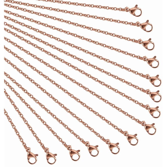 10 Strands 17.7 Inch Rose Gold Plated Jewelry Making Chains Necklace Chains Bulk 304 Stainless Steel Necklace Link Cable Chain with Lobster Clasps
