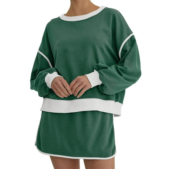 2 Piece Sets For Women Casual Tracksuit Sweatshirt Waist Skirted Skorts Matching Set Wear Sweat Suit