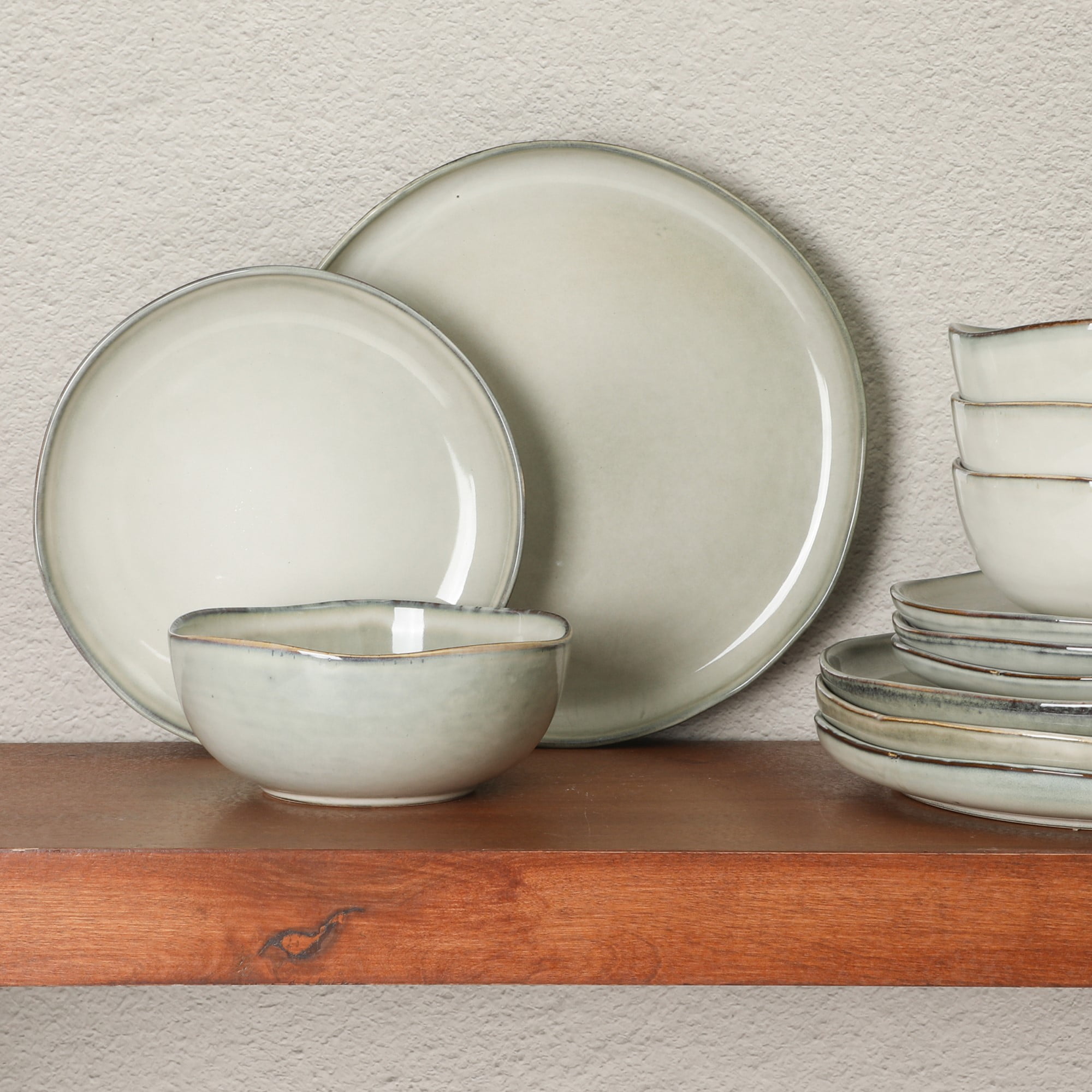 Gibson Soho Lounge Nardini 12 Piece (Service for 4) Plates and Bowls Reactive Glaze Dishes Stoneware Ceramic Dinnerware Set - Moon White