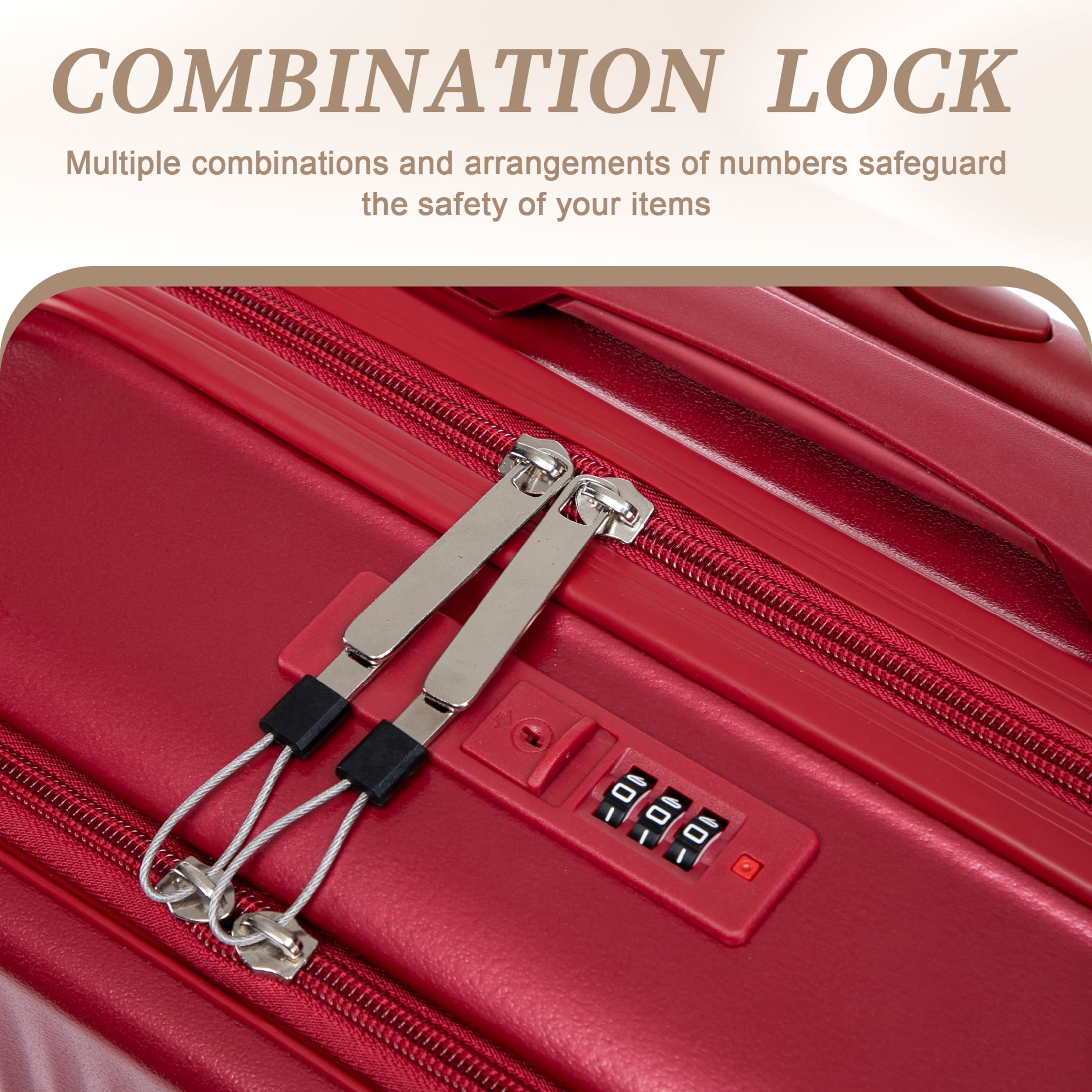 GDF Studio 20" Carry-On Spinner Luggage Set with 14" Cosmetic Case, Lockable and Front Opening, Red