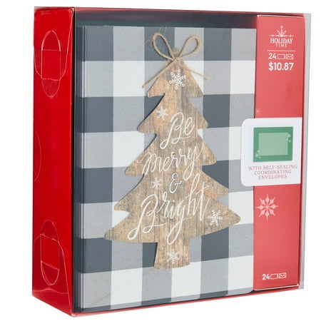 Holiday Time Buffalo Plaid Tree Cards, Christmas, Premium, 5.6" x 7.75", Paper, Black, White