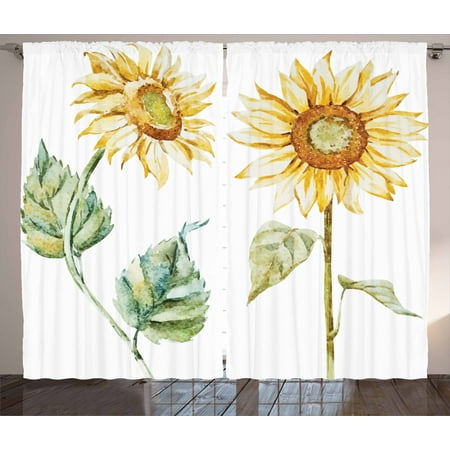 Watercolor Curtains 2 Panels Set Alluring Sunflowers Summer