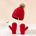 thumbnail image 4 of S Gorro cálido de invierno para bebé, conjunto de guantes de Color sólido, gorros con bolas de piel, Kit de manoplas, sombrero con dobladillo tejido para niños y niñas, 4 of 5