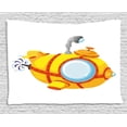 thumbnail image 1 of Yellow Submarine Decor Tapestry, Illustration of a Bathyscaphe Cartoon Style Design Print, Wall Hanging for Bedroom Living Room Dorm Decor, 80W X 60L Inches, Light Yellow Orange, by Ambesonne, 1 of 2