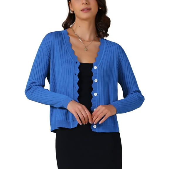INSPIRE CHIC Women's Long Sleeve V Neck Cardigan Lightweight Button Down Casual Knit Shrugs Sweater XS Royal Blue