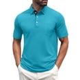 thumbnail image 2 of Mens Fashion Polo Shirts Cotton Classic Short Sleeve Thermal Button Shirt with Pocket Turquoise 3XL, 2 of 5