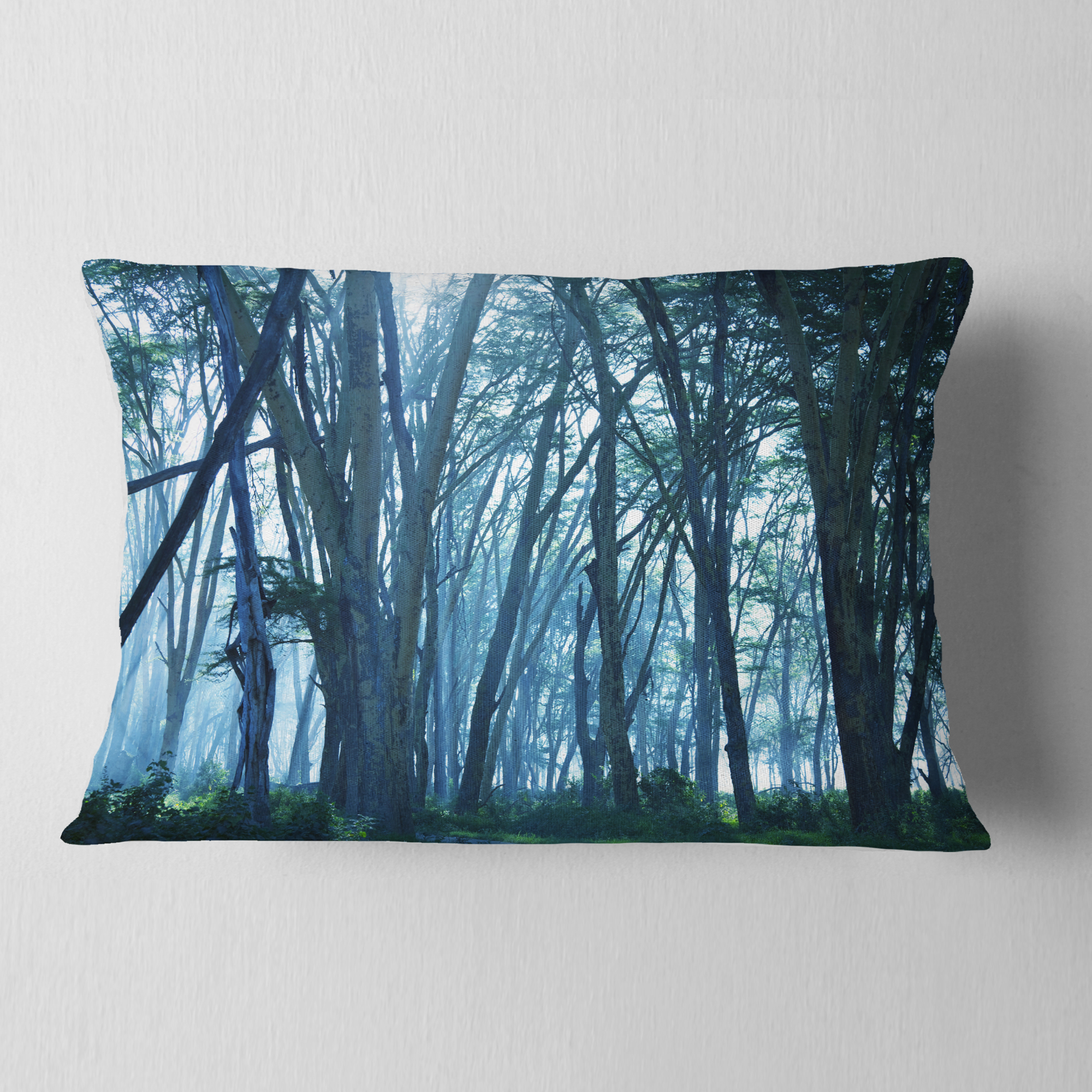 Designart Dense Rain Forest on Foggy Day - Landscape Printed Throw Pillow - 12x20
